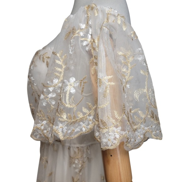 Baltic Born White Floral Lace Embroidered Maxi Dress Cottagecore Bridal Fairy L - Picture 5 of 9